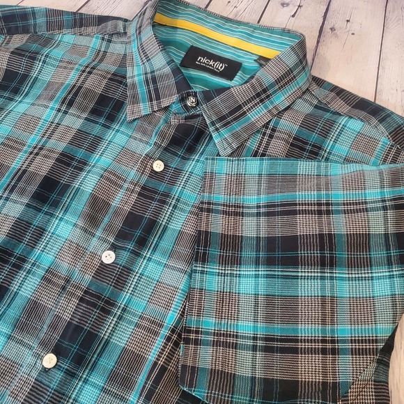 Nick(it) Plaid Button Up Shirt Stretch‎ Men’s Size XL Blue 100% Cotton Logo - Picture 1 of 12